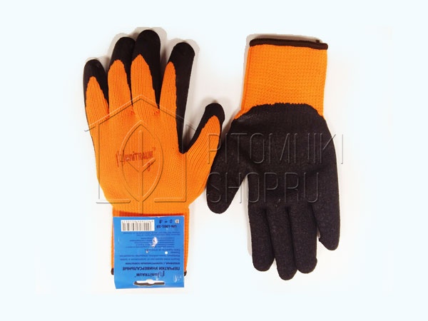 Перчатки универсальные UN-L001-10 оранжево/черные с полиуретановым покрытием